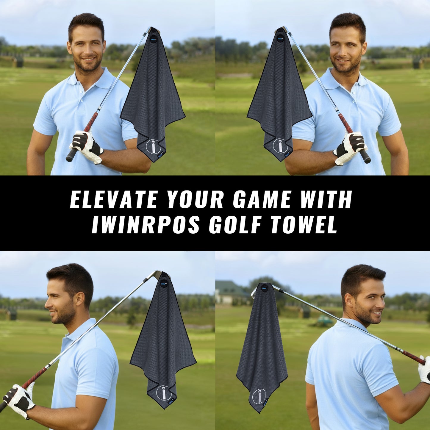 Magnetic Golf Towel, 18" x 18" Waffle Weave Golf Towel with Detachable Clip